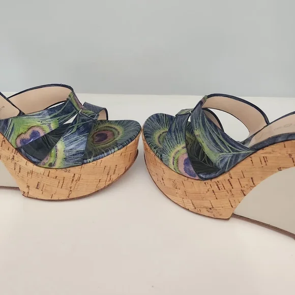 Casadei Italian Blue And Green Wedge Sandals - Picture 12 of 12